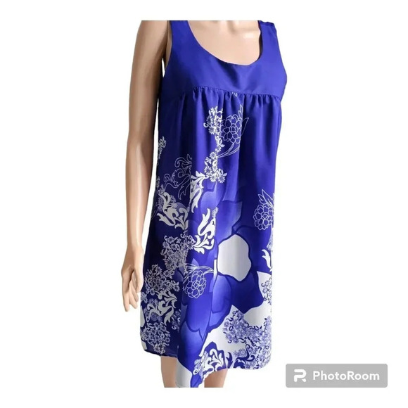 NWOT Apostrophe Womens Sleeveless Knee Length Drape Dress Size M Blue/White - Picture 1 of 15